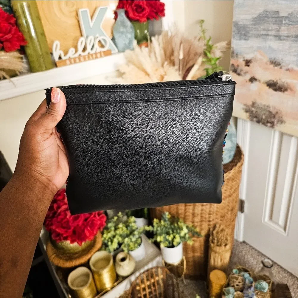 New Victoria Secret Large Sequins Faux Leather  Makeup Clutch.
